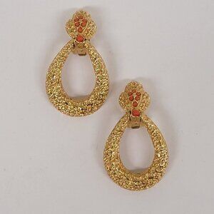Vintage Signed Bergere Hammered Goldtone Door Knocker Clip-on Earrings
